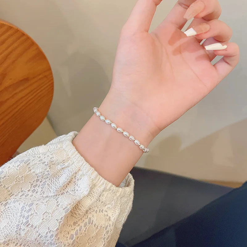 

Fashion Minimalist Rice Grain Pearl Beaded Stretch Fine chain christmas Gift 2022 New jewelry for women Wedding Party Gift
