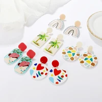 2022 new spring colorful flower earrings for women aesthetic cactus plant acrylic drop dangle earrings designer jewelry
