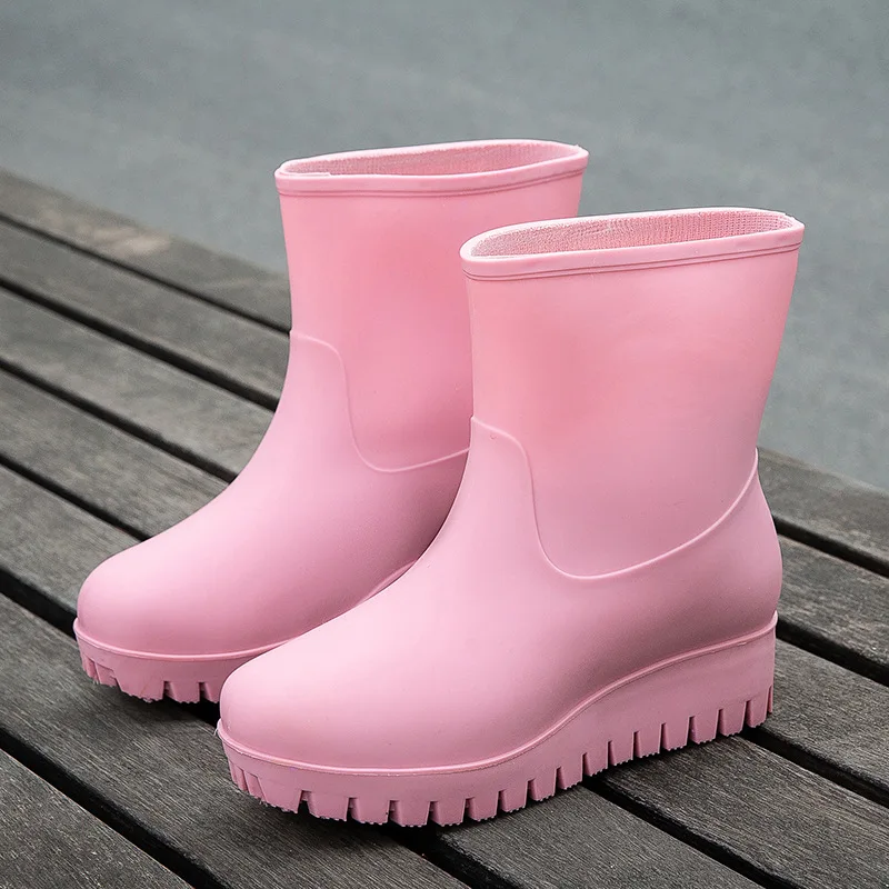 

New Thick Rainboots Boots Women Slip-On Ankle Boots Fashion Platform Short Shoes Non-slip Waterproof Boots Women Rain Booties