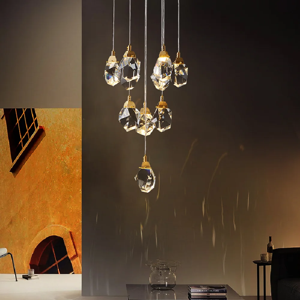 

2023 LED pendant lamp Modern Luxury Diamond Crystal Home Decoration Staircase Large Living Room Hall hang light
