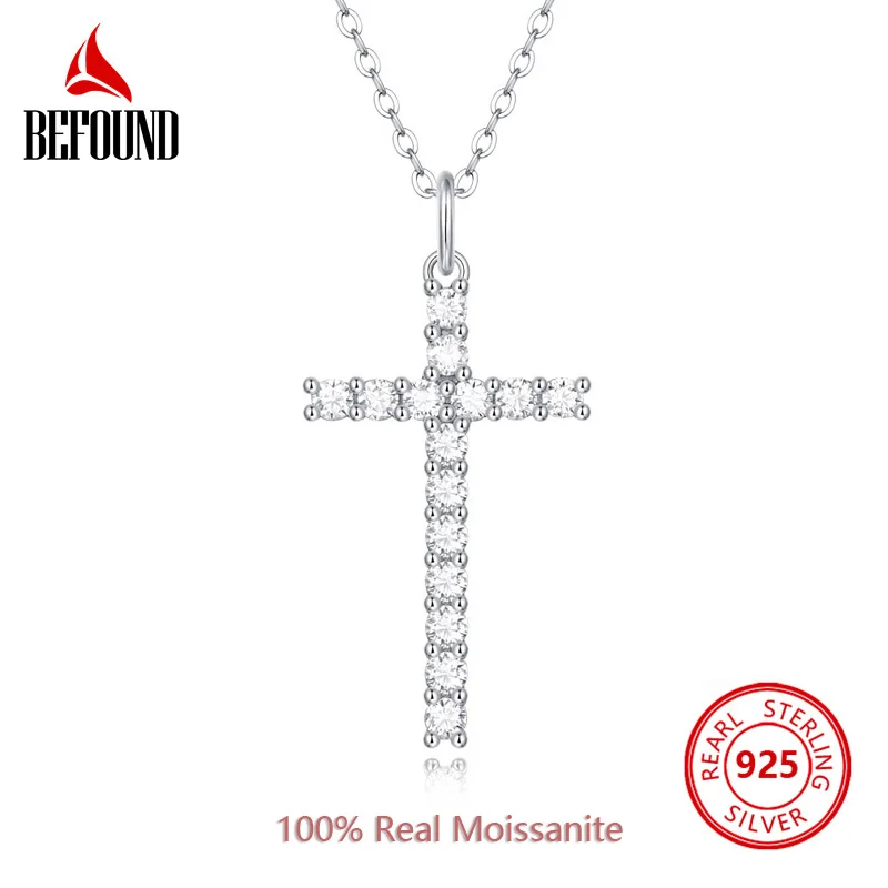

0.9ct Real Moissanite Cross Pendant Necklace for Women 925 Sterling Silver Gold Plated Christian Cross Women Necklace Jewelry