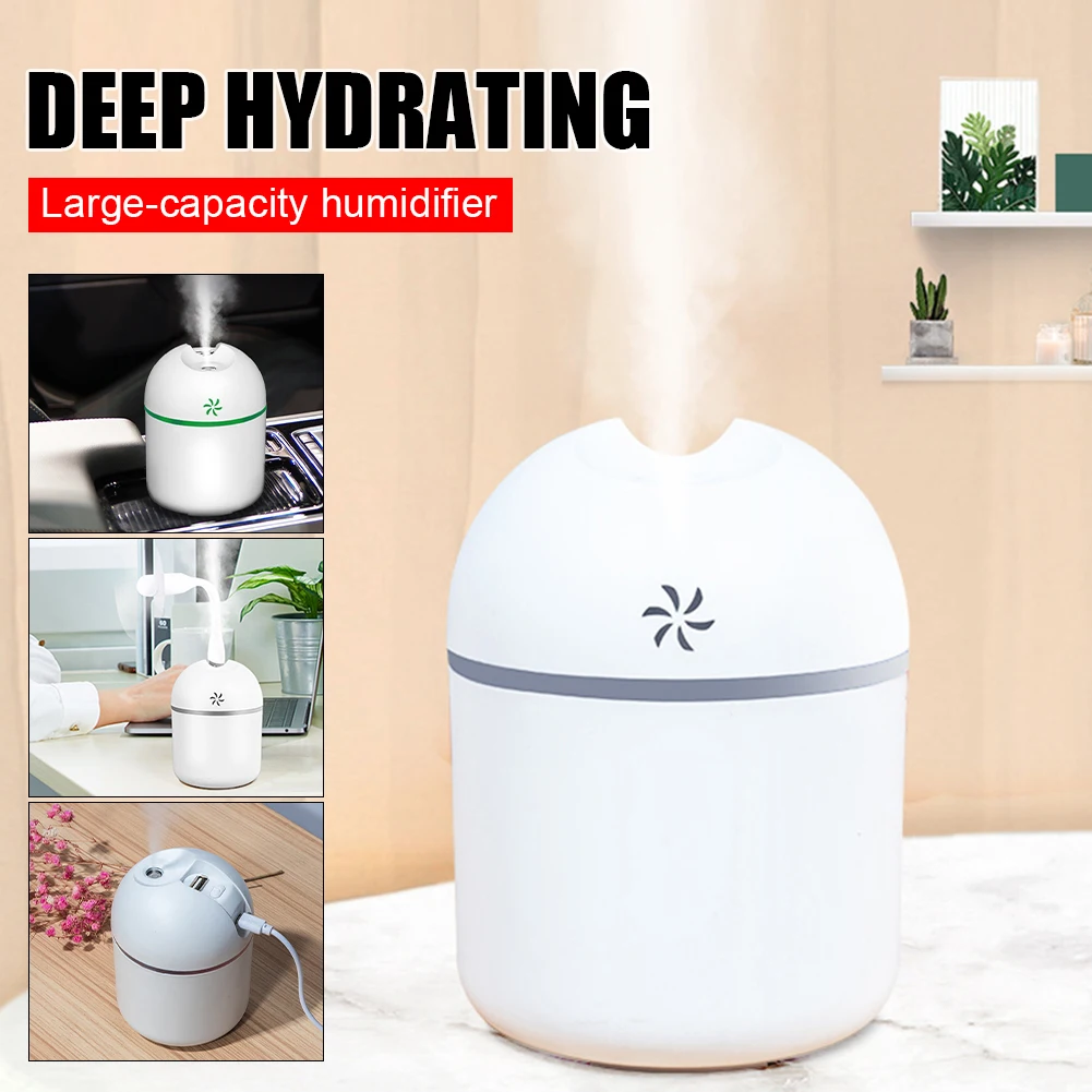 

250ml Portable Mini Humidifier 5V USB Power with Mini Fan LED Ambient Light Car Home Humidifier Aromatherapy Oil Diffuser