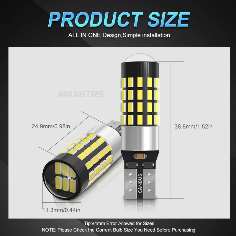Фото 2 шт. T10 светодиодная лампа CANBUS без ошибок 3014SMD 54 светодиода W5W 194 168 для авто габаритный парковочный фонарь боковой габаритный фонарь белый №3