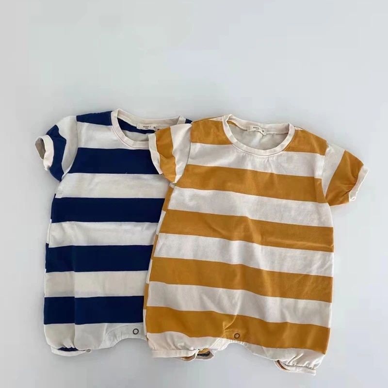 

2022 Infant Baby Boy Bodysuit Summer Casual Striped Short Sleeve Jumpsuit for Newborns Cotton Thin Kids Clothes Girls Costumes