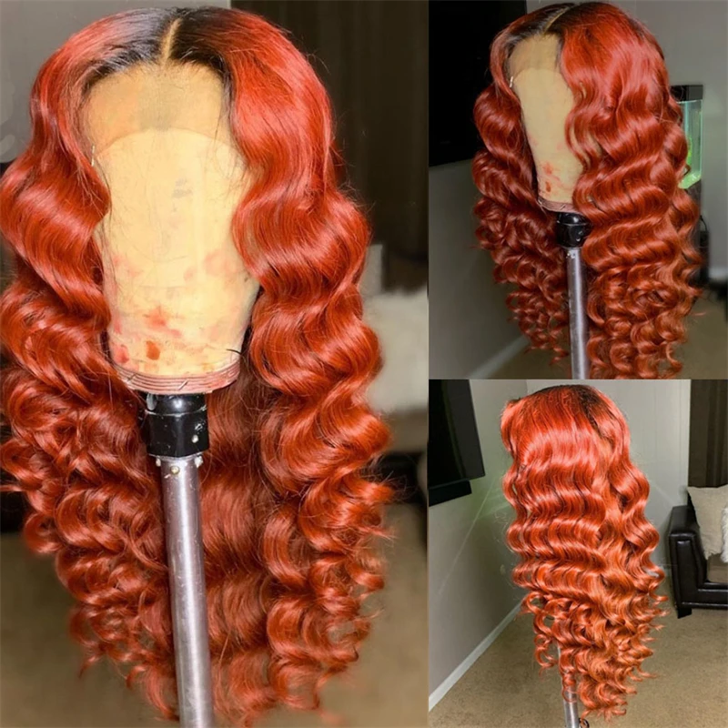 

Preplucked 26Inch Long Ombre Ginger Orange Body Wave Soft 180%Density Glueless Lace Front Wig For Black Women Babyhair Daily