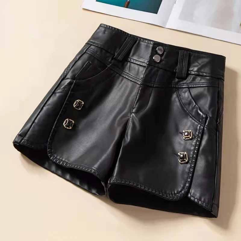 

Woman High Quality Zipper High Waist Shorts Female Black Faux PU Leather Mini Shorts Autumn Ladies Party Wear Casual Shorts G168