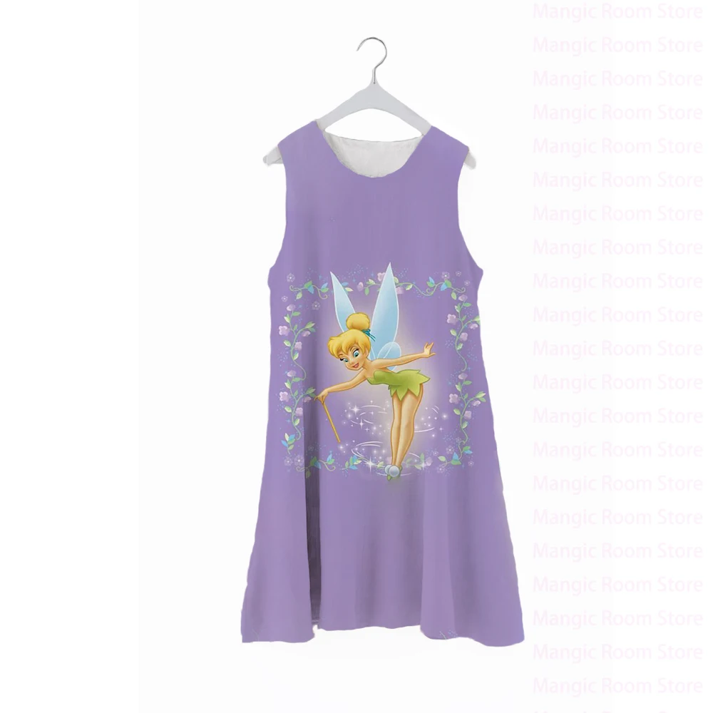 

Disney Wonderful Fairy Toddler Girl Clothes Sleeveless Short Sleeve Print Cute Round Neck Princess Kids Dress Loose Casual Dress