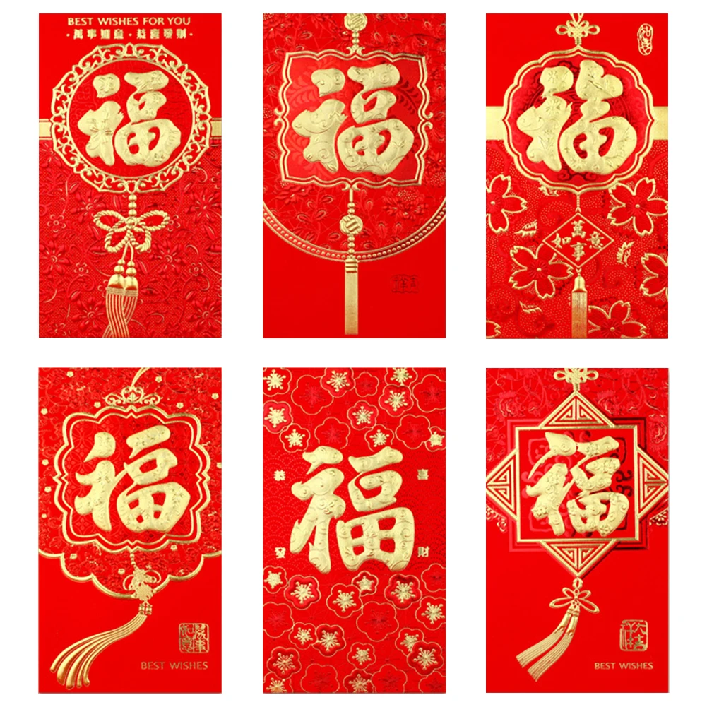 6 шт. красный конверт для лунного нового года