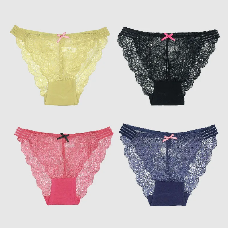 

3 pcs/lot Lingerie New Arrival 2023 Sexy Underwear Woman Solid Color Lace Transparent Women's Briefs Panties 9480