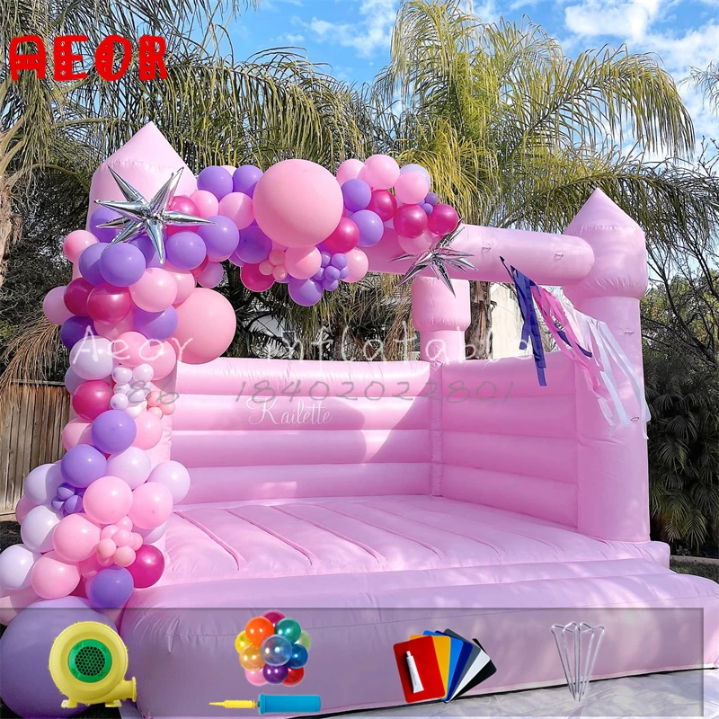 Розовый надувной батут белый свадебный мягкий