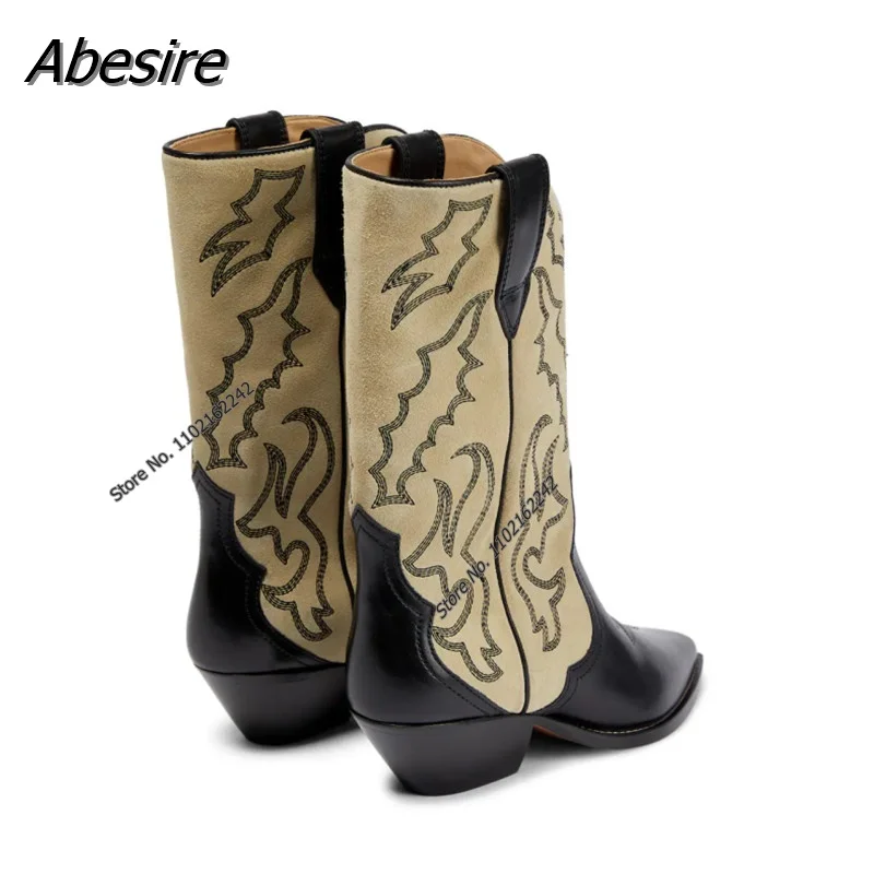 Autumn Women'S Mid-Boots Pointed Toe Mid-Heel Retro Boots Embroidered Flower V-Mouth Knight Boots  Gladiator Zapatos Mujer