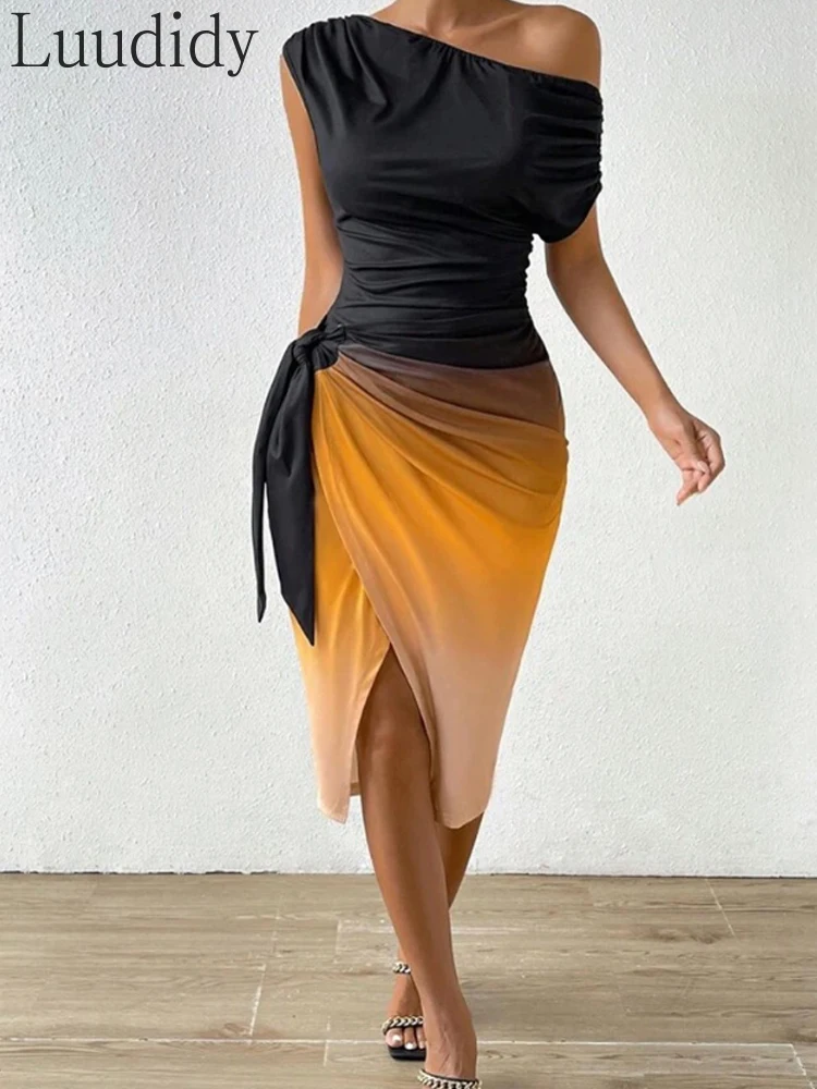 

Женское сексуальное платье с коротким рукавом, оборками и разрезом