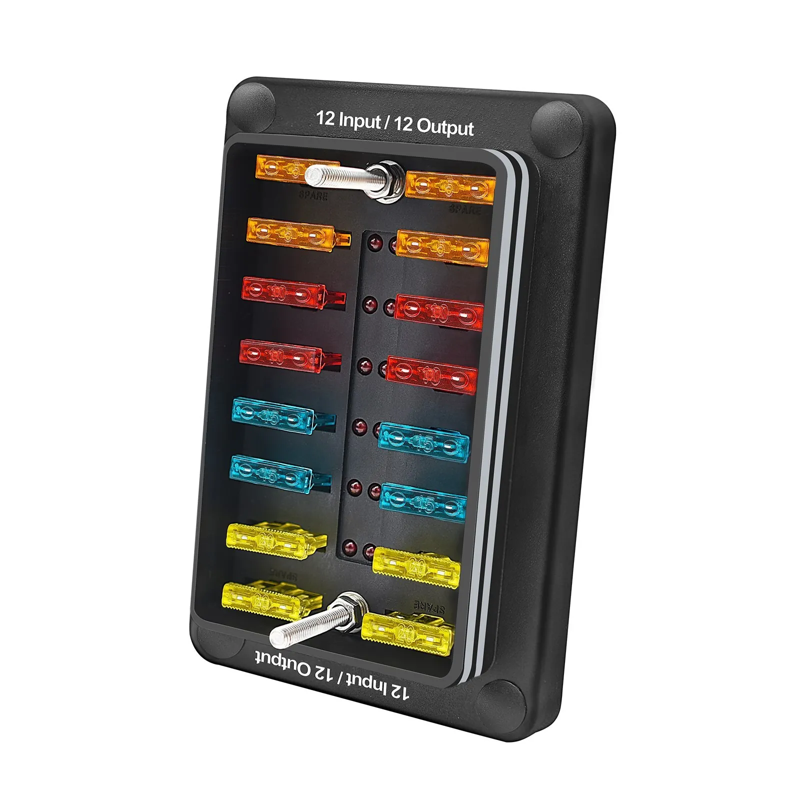 

12 Way Blade Fuse Box (12 Input/12 Output) with LED Indicator IP66 Waterproof Protection Cover for Car Truck Boat Marine RV Fuse
