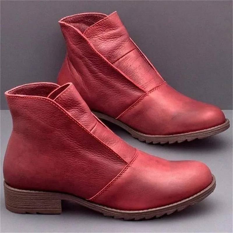 

Autumn winter new women's boots Ankle flat shoes woman Riding Equestrian Round Toe Slip-On zapatos de mujer leather boots Female