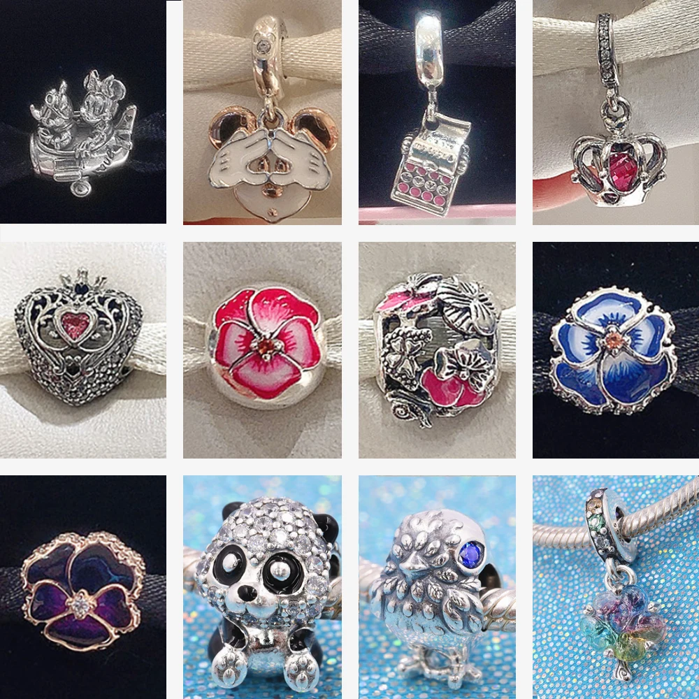 

2022 Spring 925 Sterling Silver Bead Pansy Flower Butterfly Charm Regal Crown Fit Original Pandora Bracelet Women DIY Jewelry