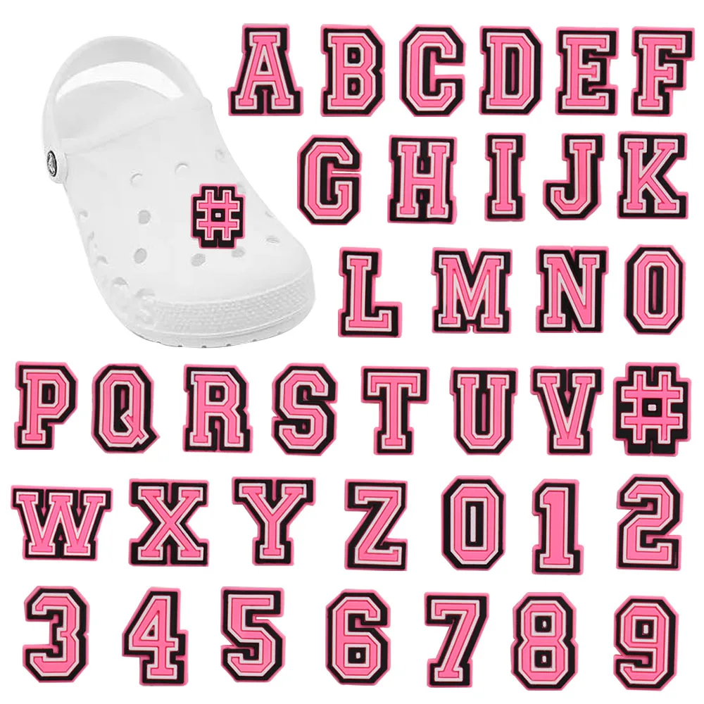 

1-37PCS PVCS Sandals Shoe Charms Pink 26 Letter Alphabet Pink Math Number Buckle Clog Decoration DIY Name Wristbands Croc Jibz