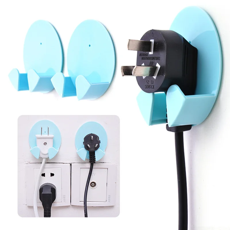 

2pcs Non-marking Paste-type Electrical Plug Hooks 2 Packs Creative Socket Storage Rack Is Compact and Practical