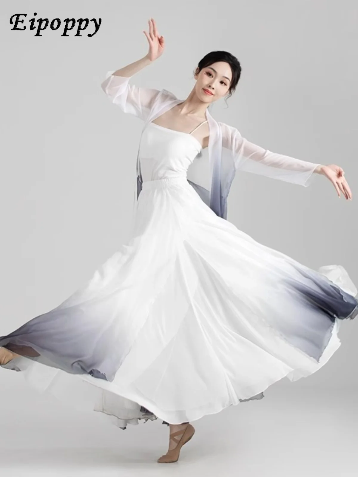 Танцевальное платье в китайском стиле черно-белое с градиентом одежда для