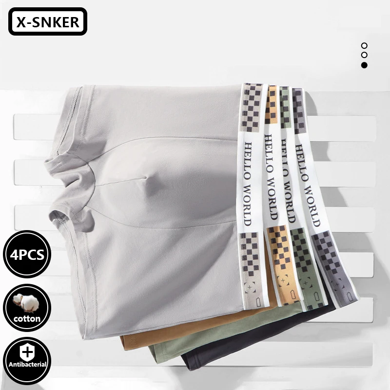 X-SNKER 4pcs Pure Cotton Men's Underwear Graphene Antibacterial Shorts Cuecas Boxers Sexy Para Hombre Underpants Panties
