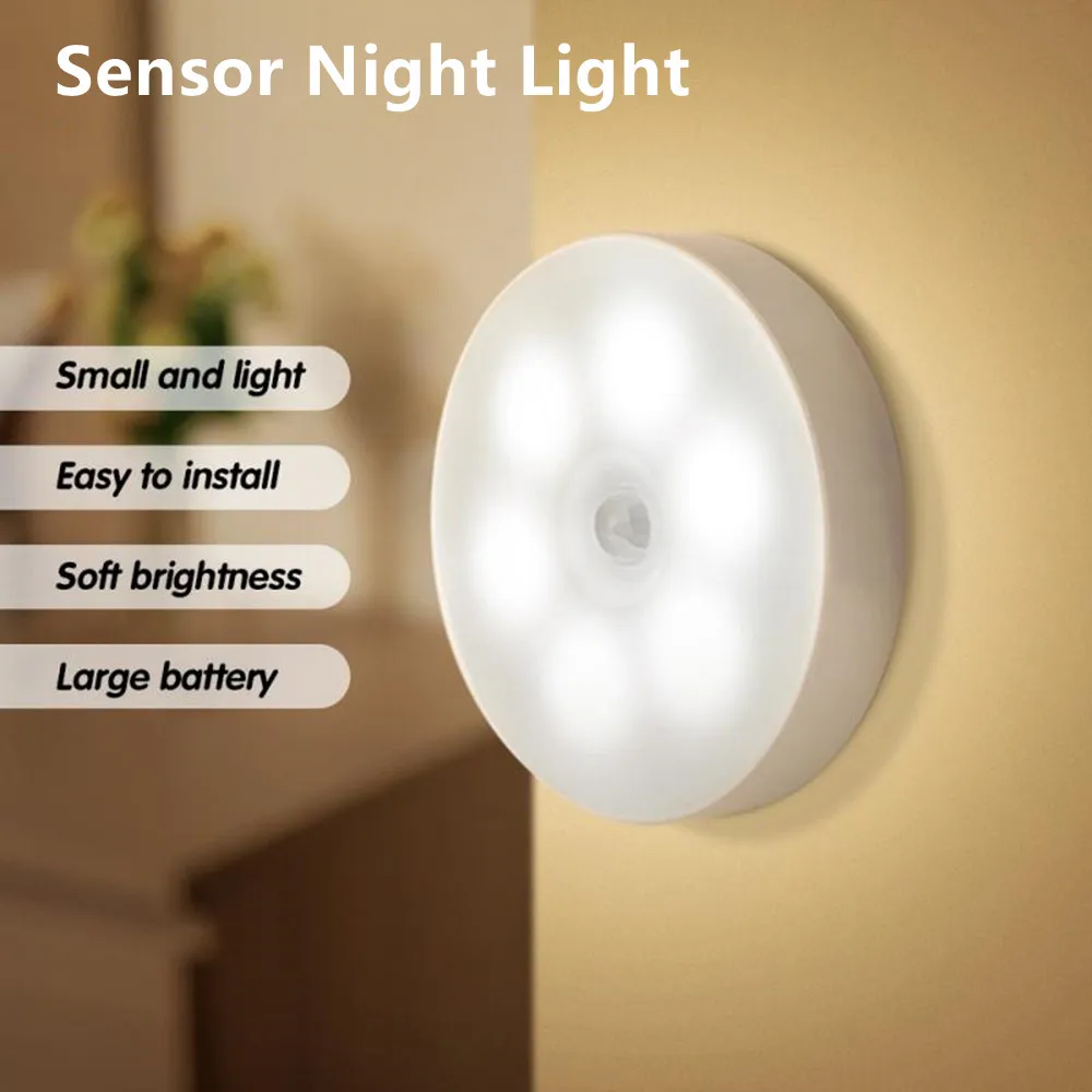 

Перезаряжаемый светодиодный ночник с датчиком движения, ночник с USB-датчиком, беспроводной энергосберегающий светодиодный индукционный св...