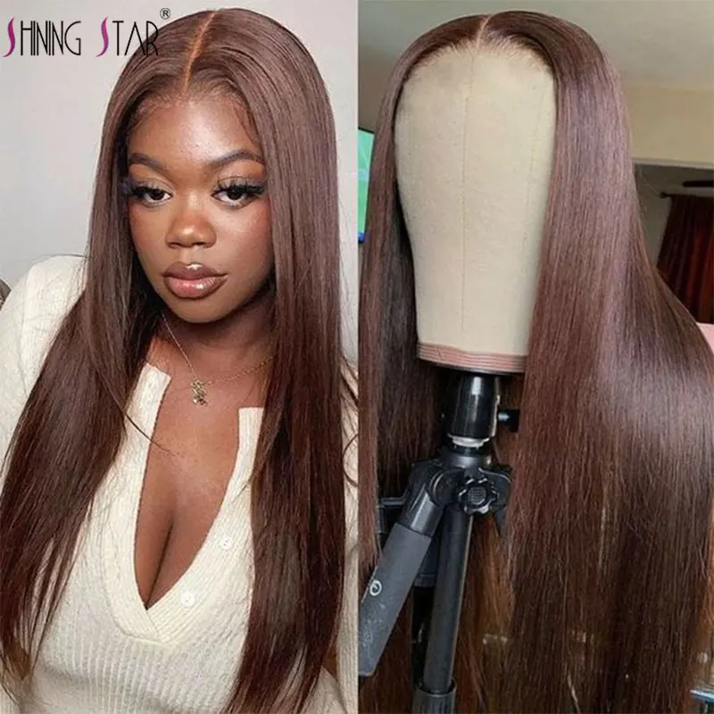 

Chocolate Brown Lace Front Human Hair Wigs For Women Brown Colored Lace Front Wig 13X4 Straight Lace Frontal Wig Brazilian Remy