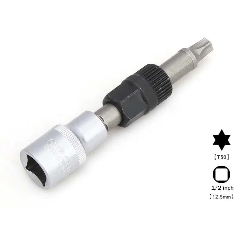 

T50/M10 Alternator Pulley Socket Drill Bit with 33 Teeth Tool Alternator Pulley Center Bolt Remover Socket Wrench Tool