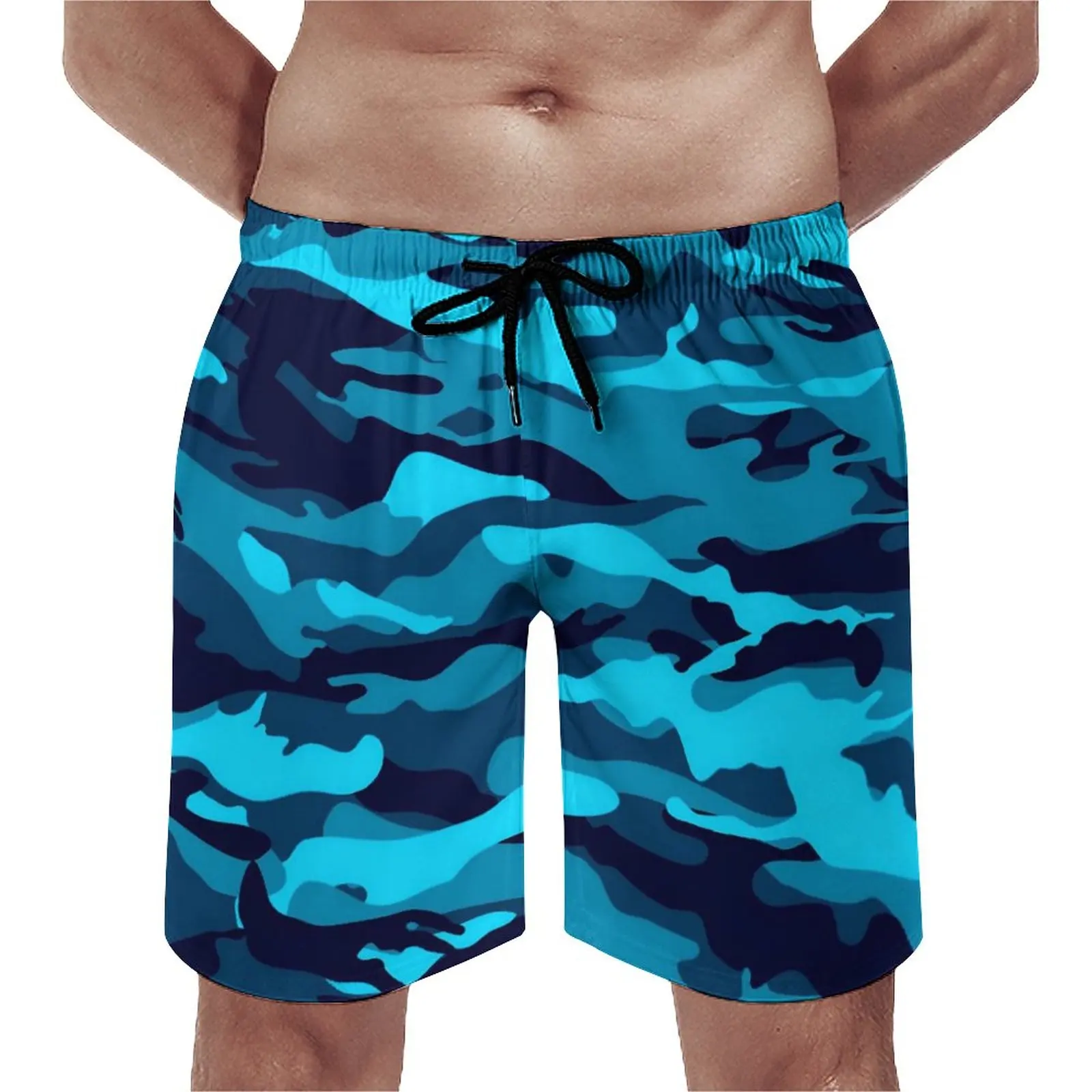 

Blue Camo Print Board Shorts Summer Camouflage Sports Beach Short Pants Male Quick Dry Casual Design Plus Size Swimming Trunks