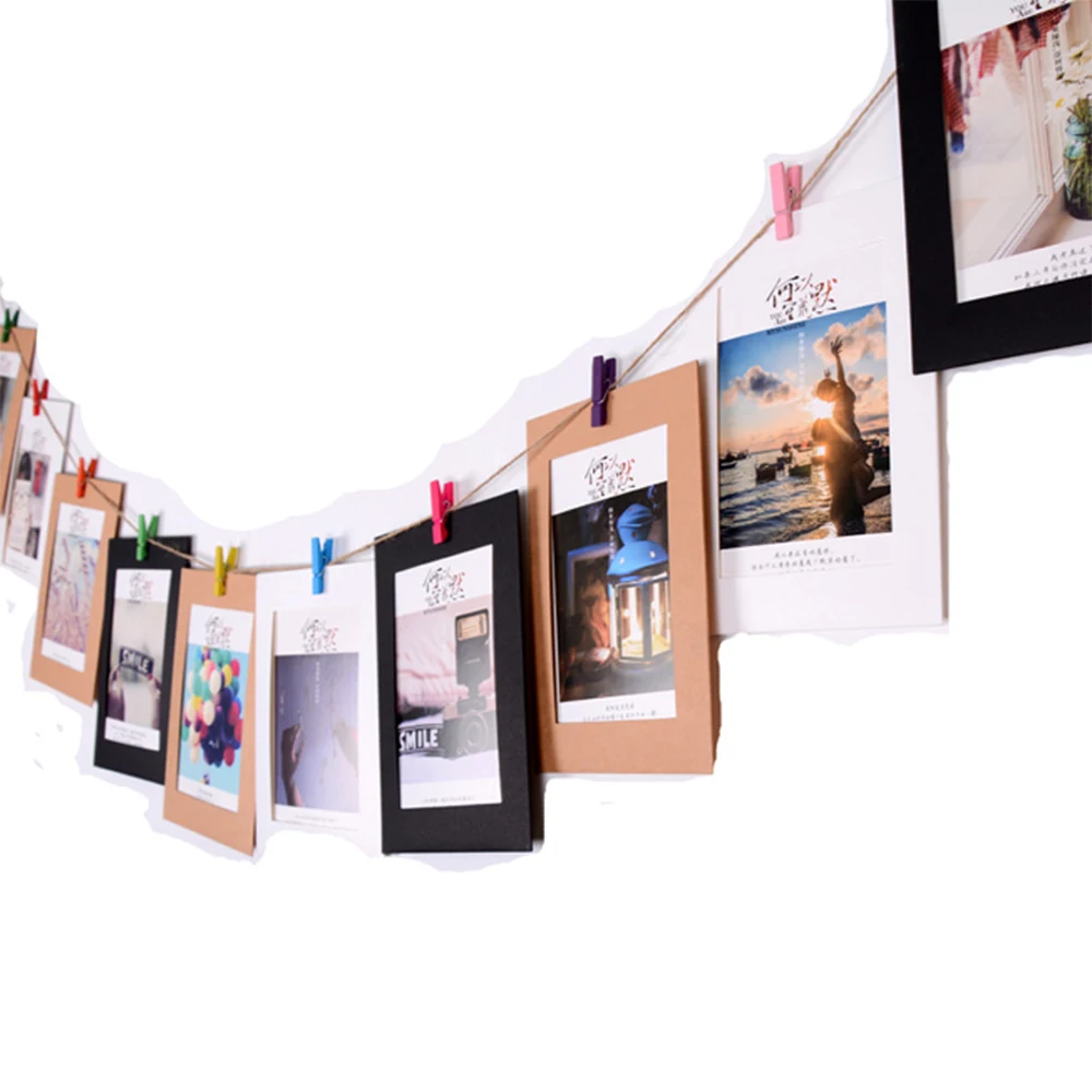 

10Pcs Combination Paper Frame with Clips DIY Kraft Paper Picture Frame Hanging Wall Photos Album Rope Home Decoration Craft