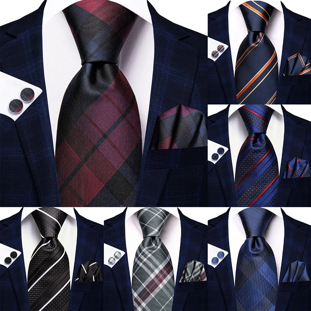 

Hi-Tie Designer 2023 New Gift Tie for Men Purple Blue Plaid Fashion Brand Wedding Party Necktie Handky Cufflinks Wholesale