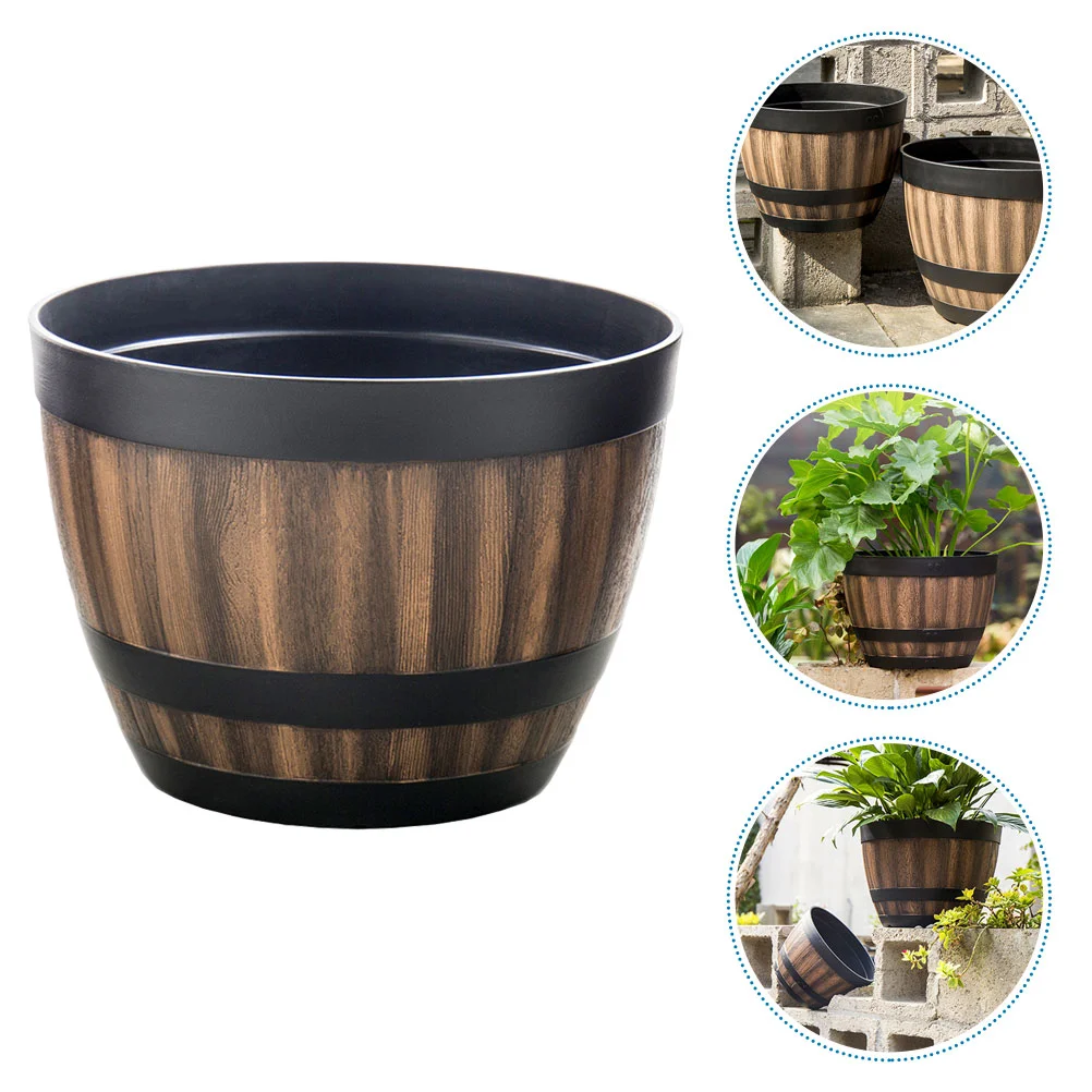 

Plastic Flower Pots Outdoors Flowerpot Creative Succulent Wooden Imitation Barrel Storage Bucket