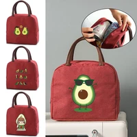 cooler lunch box portable insulated canvas lunch bag tote thermal picnic food storage bags for women kids avocado print handbag