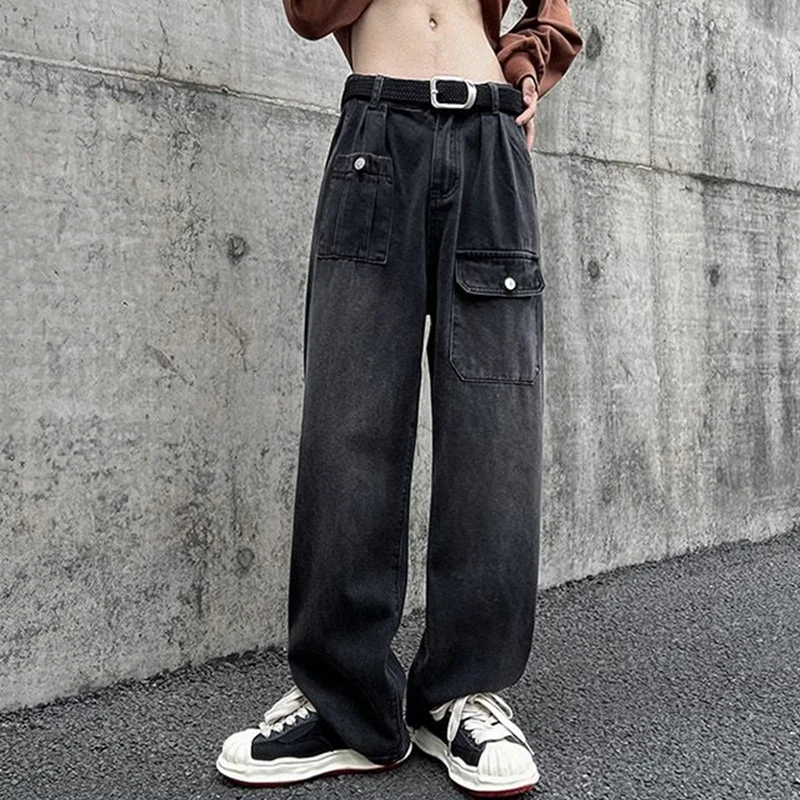 Streetwear Jeans For Men Y2k Straight Pants Fashion Men Clothing Blue Baggy Jeans Multi-pocket Cargo Pants 2023 Trend Trousers