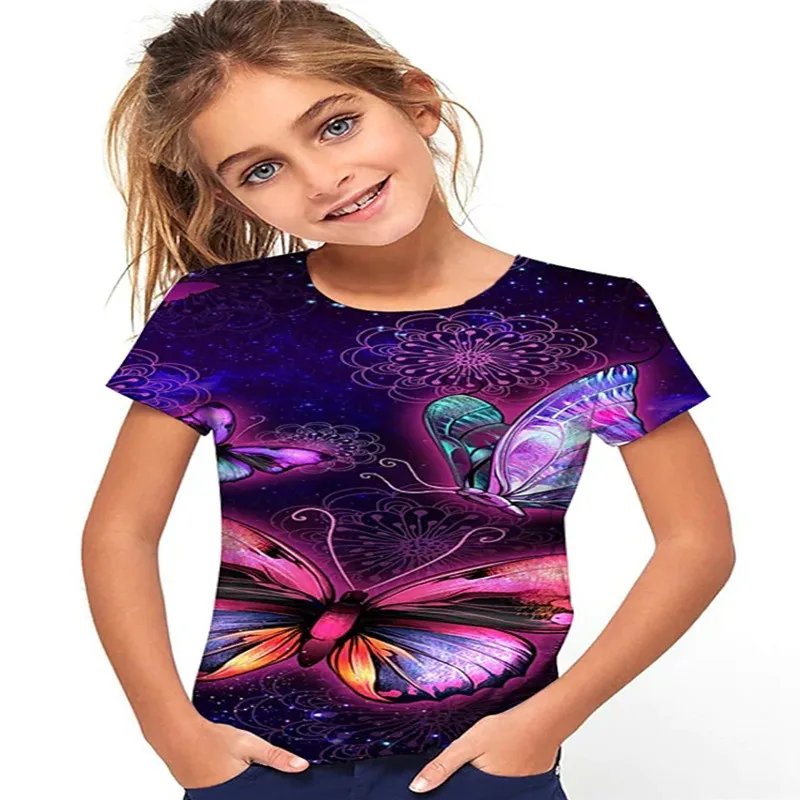 

2022 Verano Nuevos Niños Niñas Camisetas Manga corta Impresión 3D Mariposa Animal Niños Top Primavera Verano Deportes Moda Calle