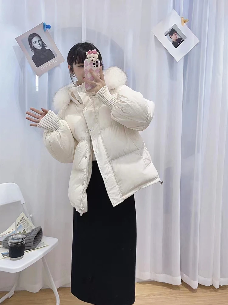 Canada 2023 Duck Down Jackets Coats for Women with Large Real Natural Fox Fur Hood Parka Yellow Pink Cream Khaki Black Oversized