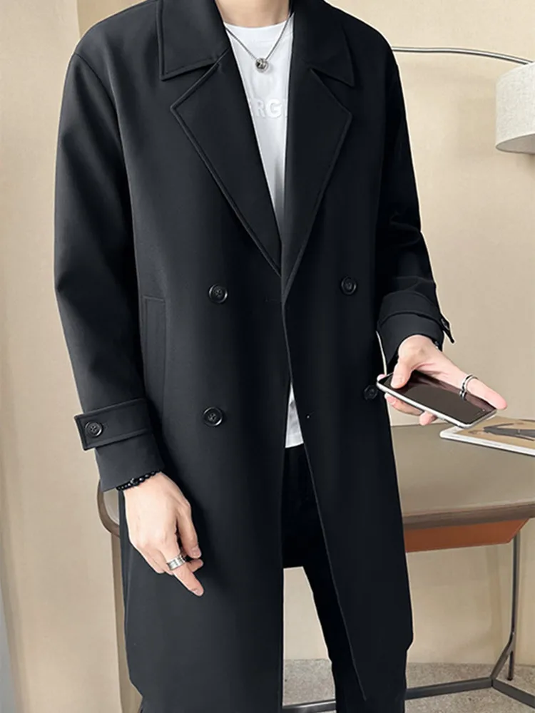 2024 весна и осень новый модный однотонный длинный плащ мужской свободный