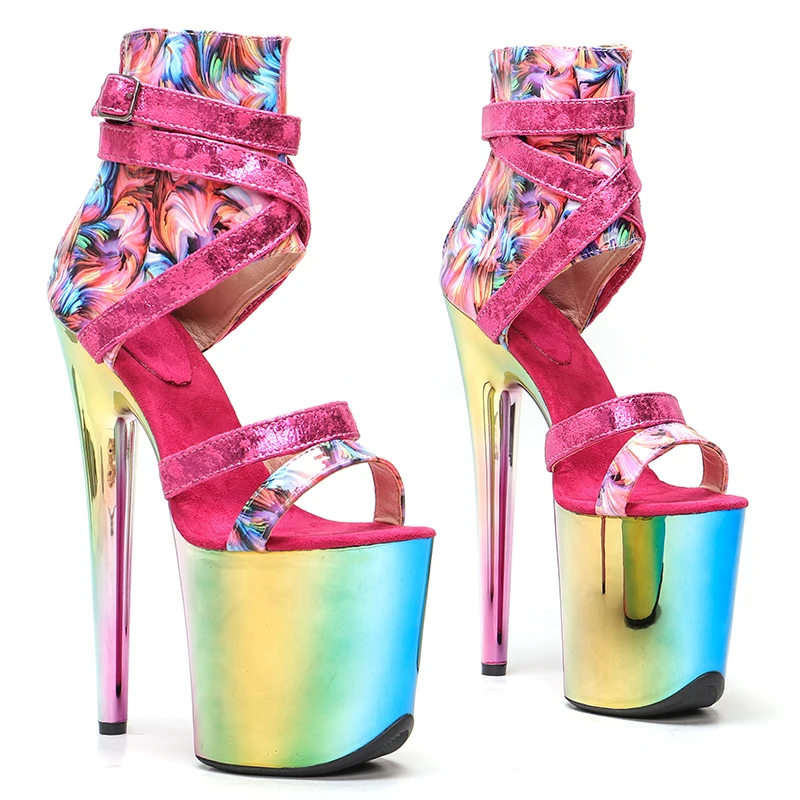 Leecabe 20cm/ 8inches PU upper  Two color mix  sandals  lady fashion party  platform high heel   pole dance shoes