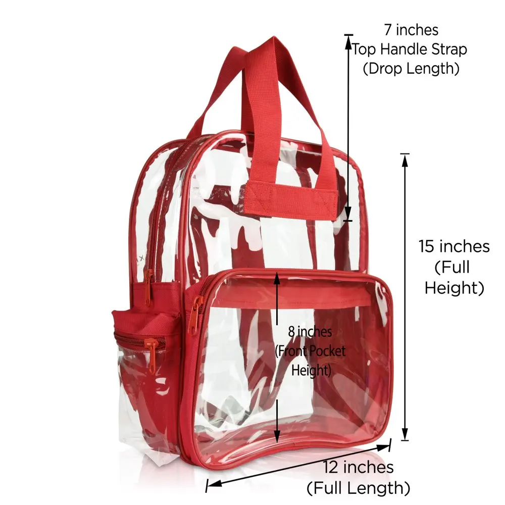 Small Clear Backpack Transparent PVC Security Security School Bag in Red