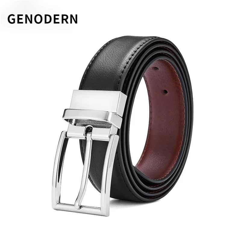 Men's Leather Belt Rotating Pin Buckle Belt Men's Wide Belt Casual Versatile Double-Sided Genuine Leather
