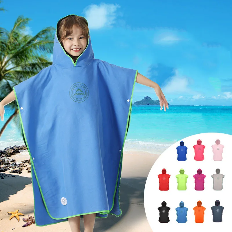 

Children Microfiber Surfing Gown Quick Dry Towel Changing Bathrobe Cloak Water Absorbent Beach Bath Towels Hooded Surf Poncho