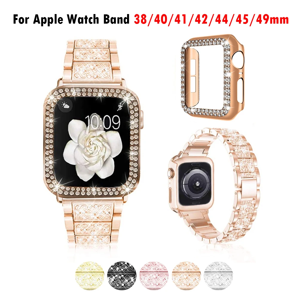 

Мерцающий ремешок для Apple Watch band 40 мм 44 мм 41 мм 45 мм 38 мм 42 мм 40 мм, металлический бриллиантовый браслет для iWatch series 8 3 5 6 se 7,