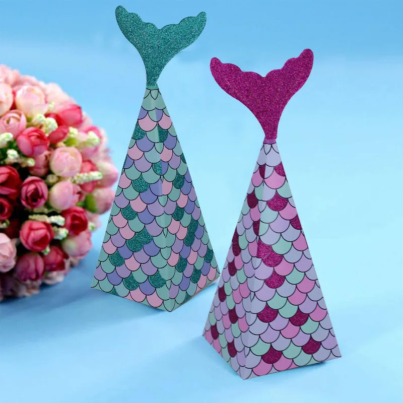 

10/50pcs glitter Tail and scale Mermaid Gift Boxes for Girl Under the Sea Baby Shower Decorations first Birthday Supplies
