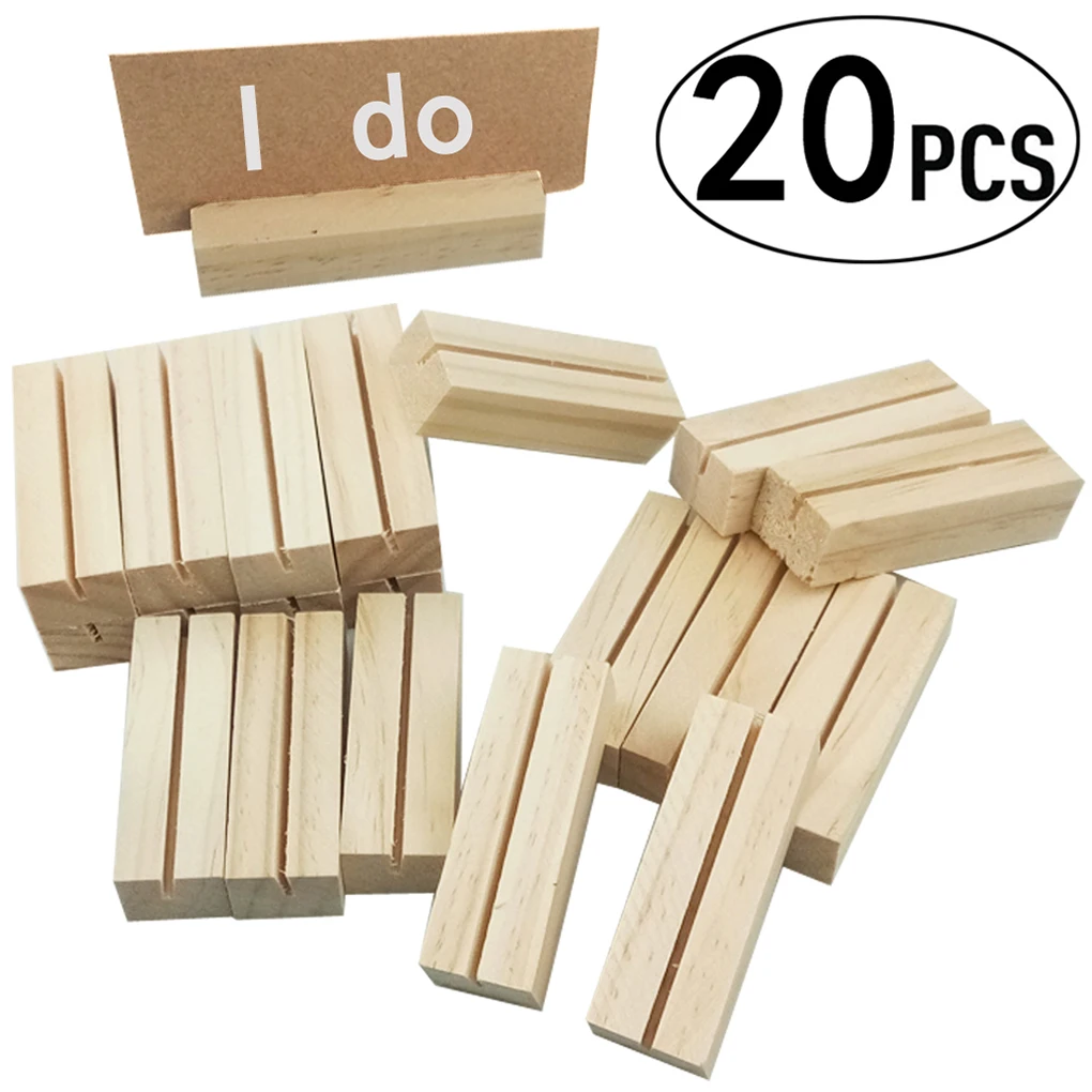 

Pack of 20 Wood Picture Holder Note Pads Memo Clips Simple Style Ornaments Log Color Table Decor Arts and Crafts