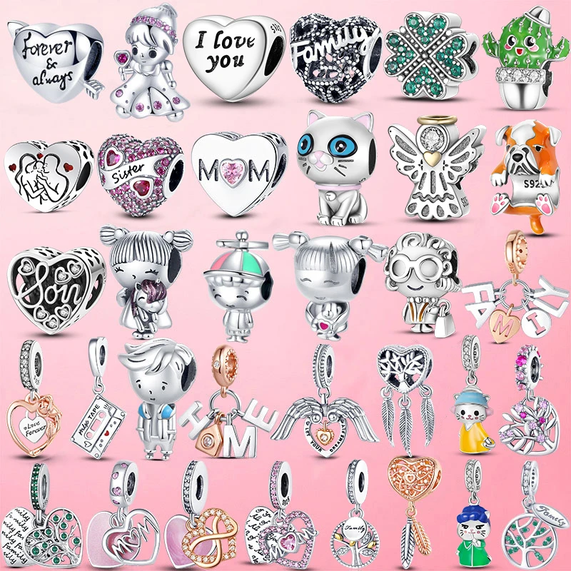 

2022 Silver Color Girls Boys Mom Heart Dangle Charm Family Tree Bead Fit Pandora Bracelet Silver Jewelry DIY Thanksgiving