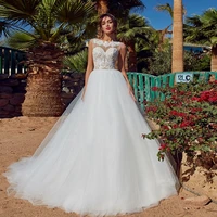luojo wedding dress elegant princess lace o neck a line sleeveless appliques flowers simple bride dresses vestido de novia