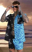 2022 summer new 3d contrast print loose lapel shirt men beach suit button short sleeve tops fashion streetwear 2 piece set