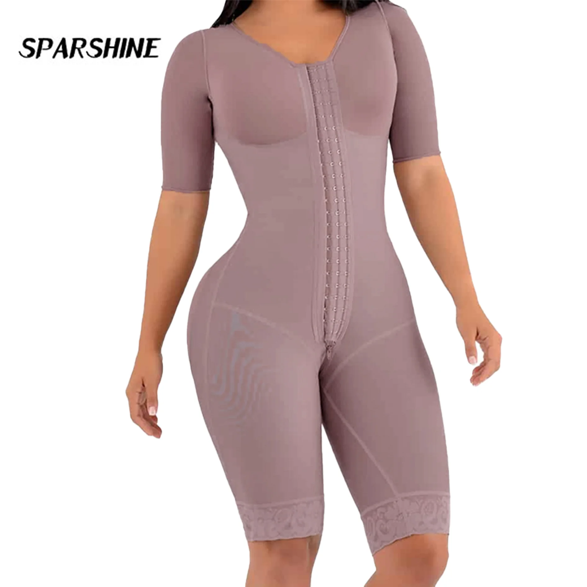 Fajas Reductoras Y Modeladoras Mujer Colombianas Корсет Bodysuit Slimming One-Piece Compression Girdle with Brooch Sleeves Skims