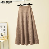 2022fashion autumn winter knitted jacquard midi long skirt women korean style mid length high waist skirt femalealt clothes