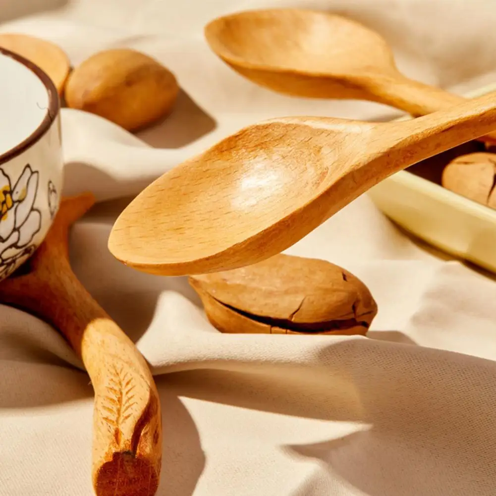 

Practical Wooden Spoon Nice-looking Creative Yellow Color Eating Soup Scoop Mixing Stirring Wooden Spoon
