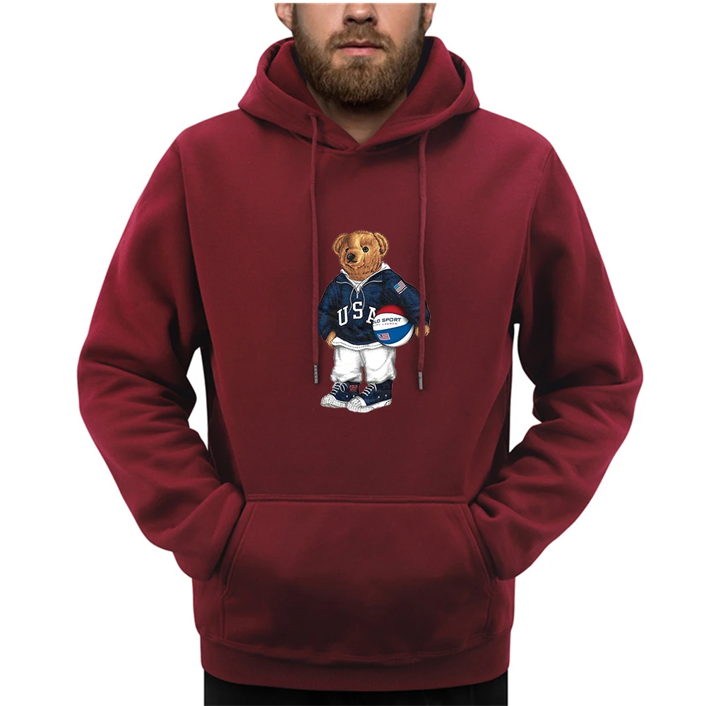 2024 New Designer Men's Hoodies Basketball Bear Graphic Print Long Sleeve Sweatshirts Brand Pullover Winter Tops