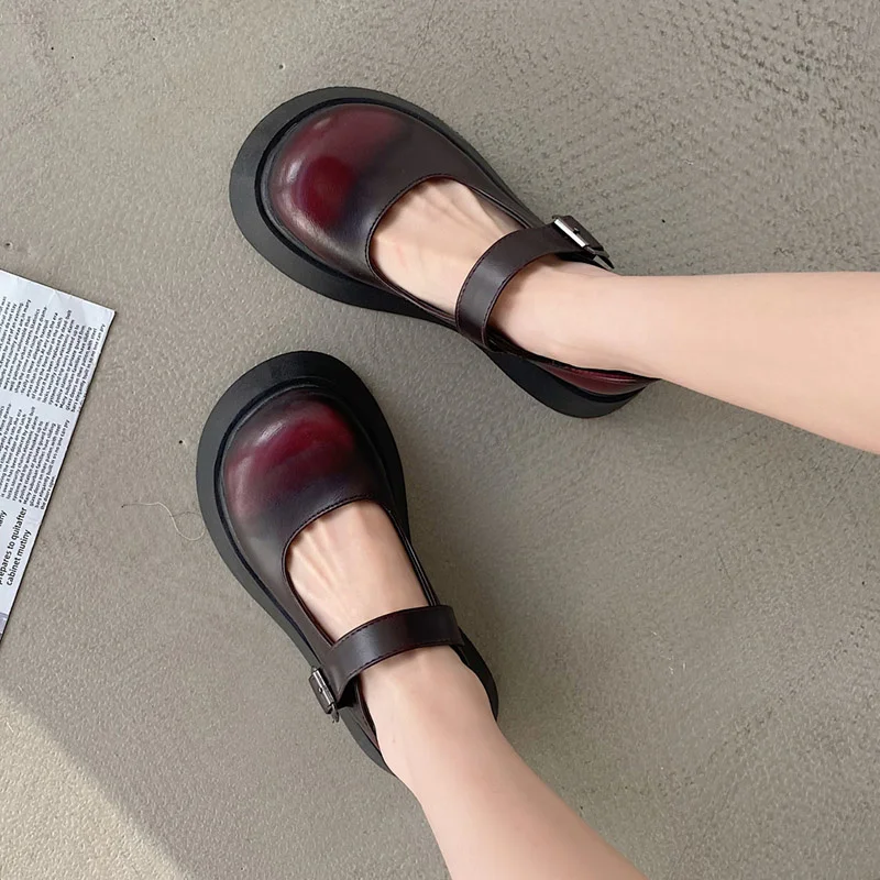 

Туфли женские кожаные с круглым носком, туфли Лолиты, на плоской платформе, кожаные туфли принцессы с толстой подошвой для студенток